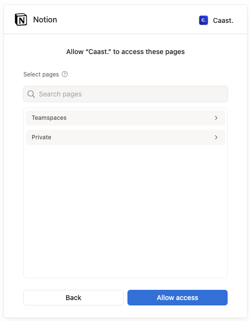 Accorder les accès Notion à Caast