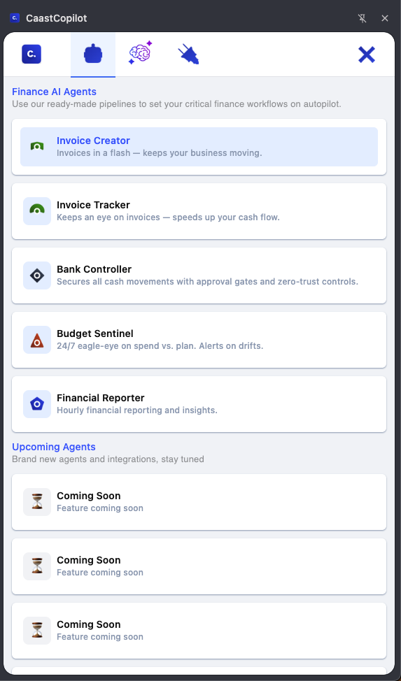 Étape 5 – Configuration des Agents IA Finance dans Caast